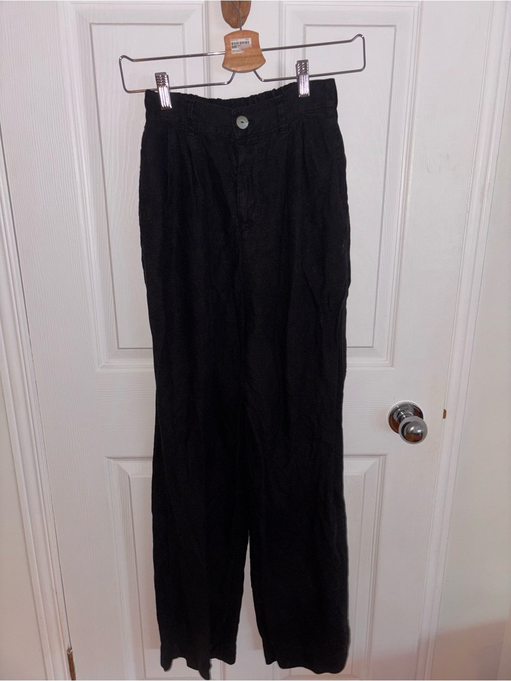 Linen Black Casual Wide-Leg Pants